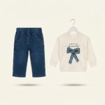 Baby Girl suit with bow design and Baggy Pent - Image 2